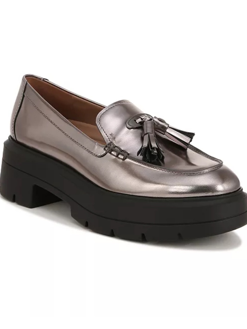 Naturalizer Nieves Lug Sole Loafers in Pewter Metallic Grey Size 8.5